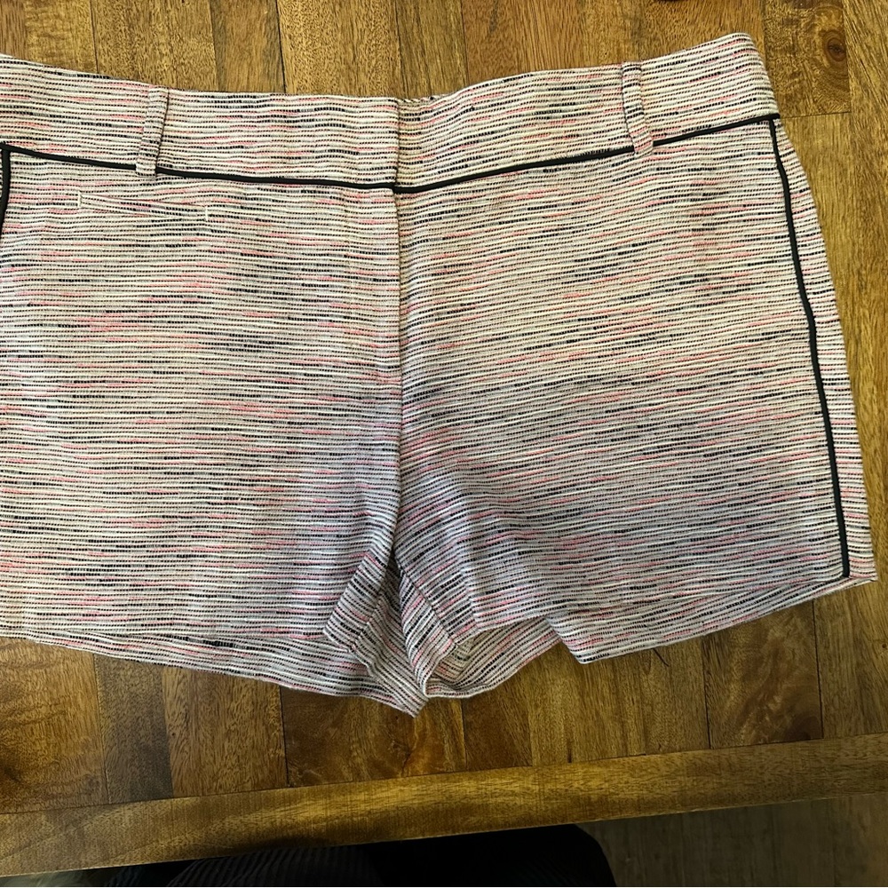 LOFT Pink and White Striped Shorts with Black Piping